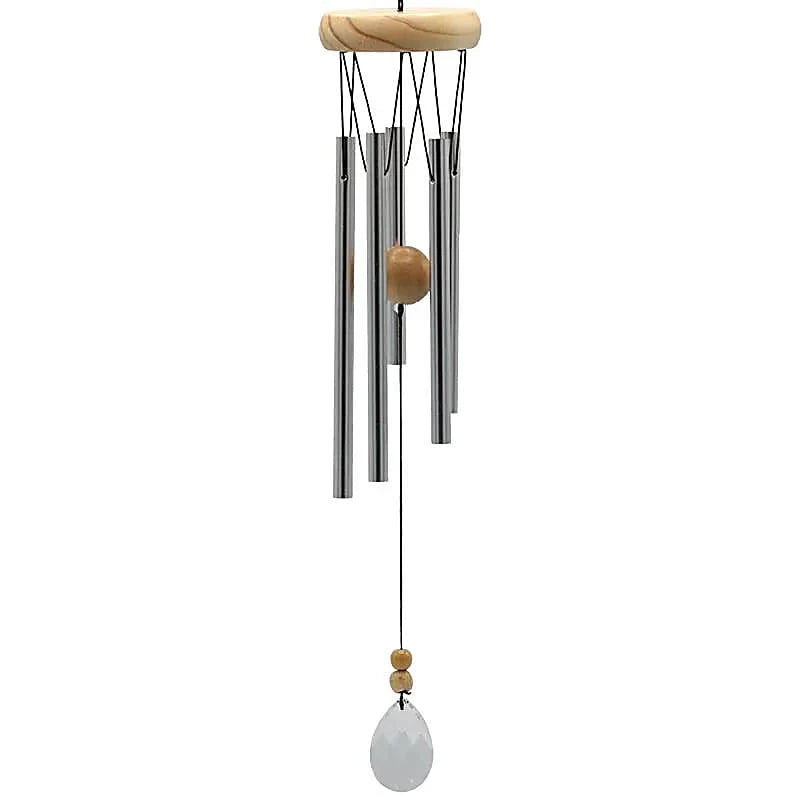 Windorgel rond vijf staafjes hout kristal windvanger