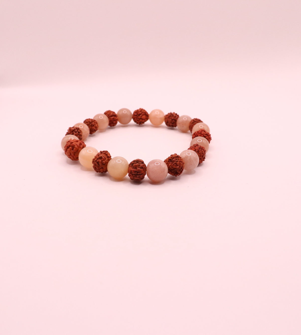 Armband rudraksha/ perzik maansteen elastisch