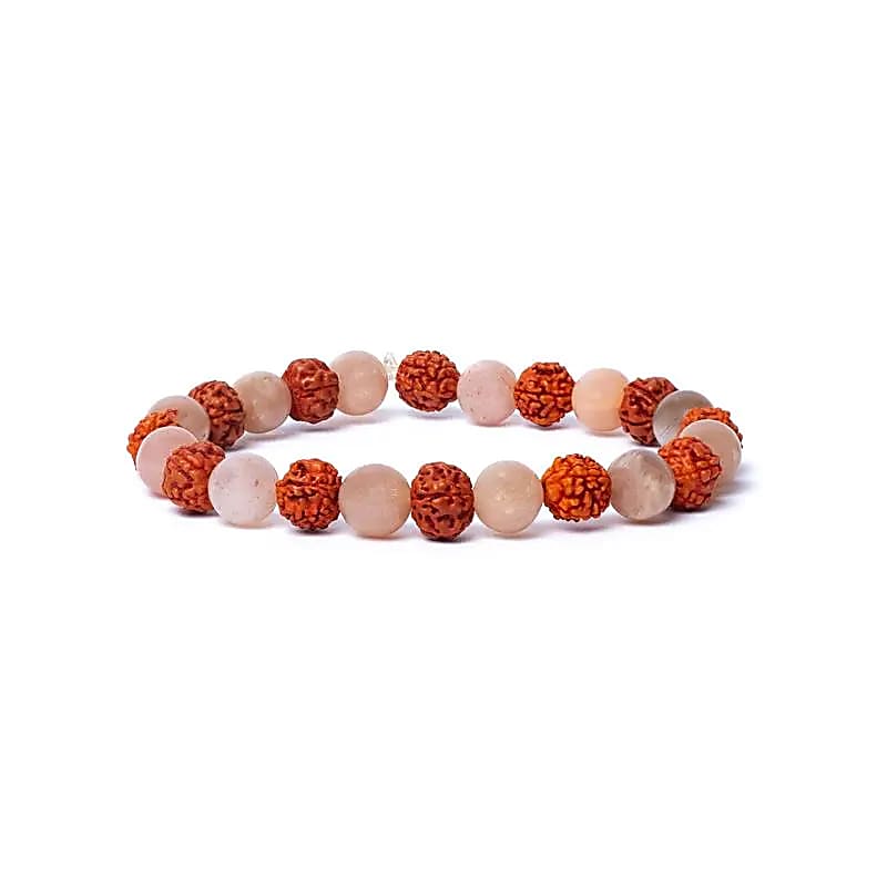 Armband rudraksha/ perzik maansteen  elastisch