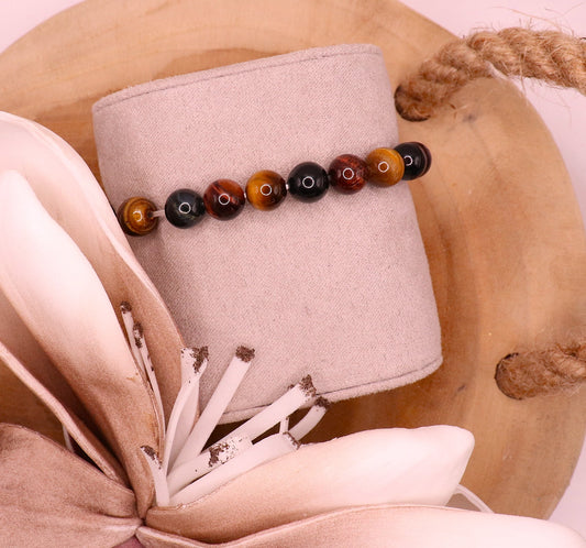 Armband drie kleuren tijgeroog  elastisch