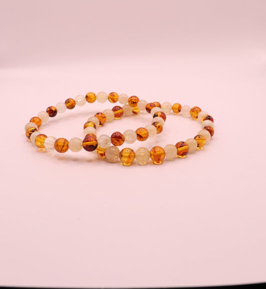 Elastische armband met amber en citrien